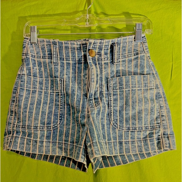 American Eagle Outfitters Pants - American Eagle Shorts Women's Size 00 Hi-Rise Blue White Peach/Tan Stripe Shorts